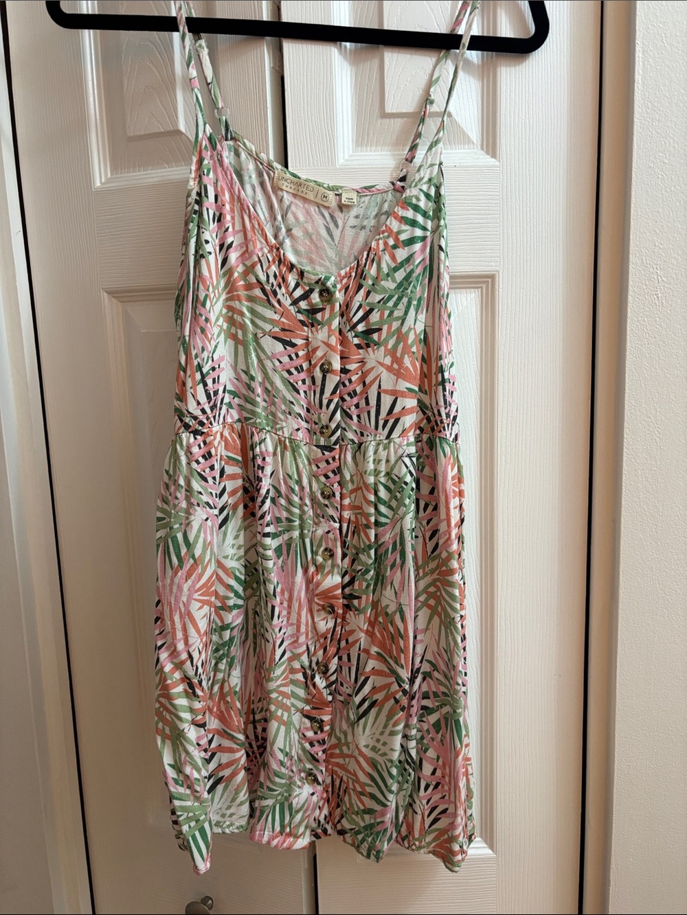 Lightweight Tropical Print Mini Dress - Pink & Green